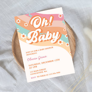 Oh! Baby Groovy Retro Daisy Baby Shower Party Invitation
