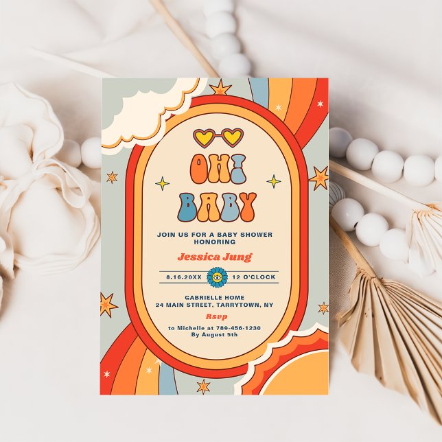 Oh Baby Groovy Retro Rainbow Baby Shower Party  Invitation (Creator Uploaded)
