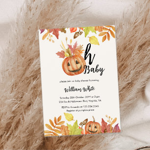 Oh Baby! Halloween Fall Pumpkin Leave Baby Shower Invitation