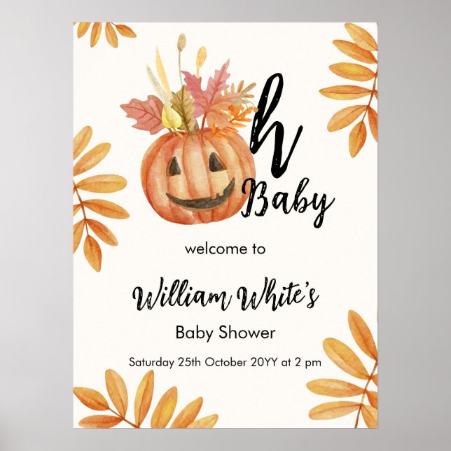 Oh Baby! Halloween Fall Pumpkin Leave Welcome Sign (Front)