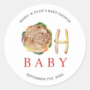 Oh Baby Hamburger and Fries Co Ed Baby Shower Classic Round Sticker