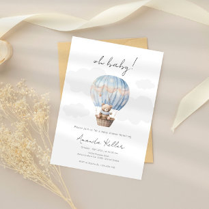 Oh Baby Hot air Ballons Bear Simple Baby Shower Invitation