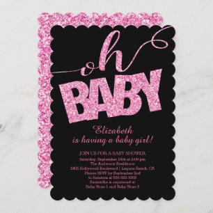 Oh Baby!  Hot Pink Glitter  Baby Shower Invitation