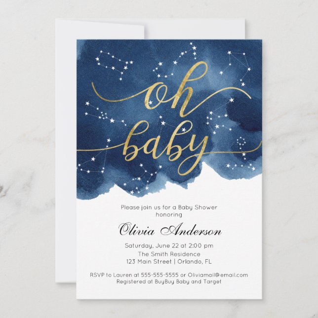 Oh Baby Invitation Baby Shower Stars watercolor (Front)