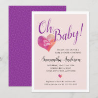 Oh Baby! It's A Girl Pink Heart Baby Shower