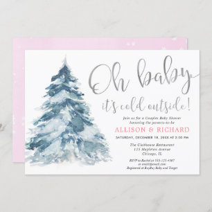 Oh Baby it's cold outside Couples girl silver pink Invitation