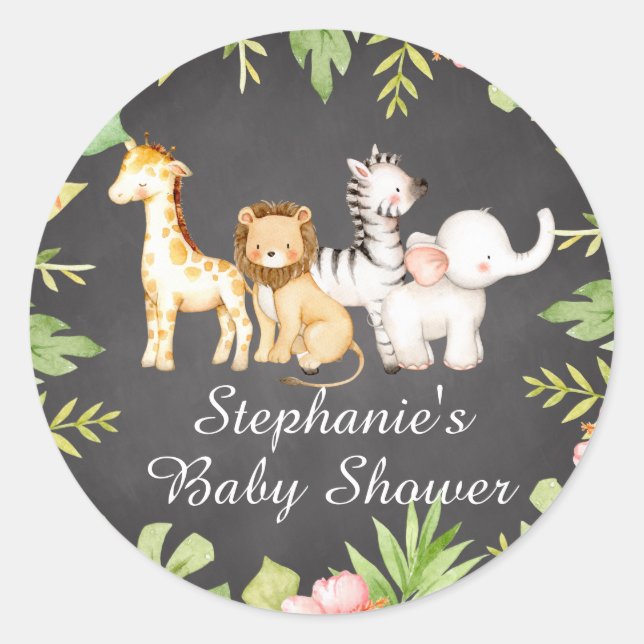 Oh Baby Jungle Baby Shower Favour  Classic Round S Sticker (Front)