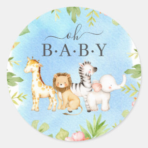 Oh Baby Jungle Baby Shower Favour  Classic Round Sticker