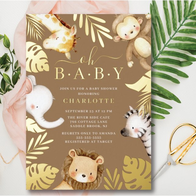 Oh Baby Jungle Baby Shower Foil Invitation (Creator Uploaded)
