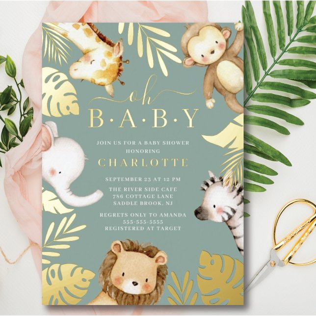 Oh Baby Jungle Baby Shower Foil Invitation (Creator Uploaded)
