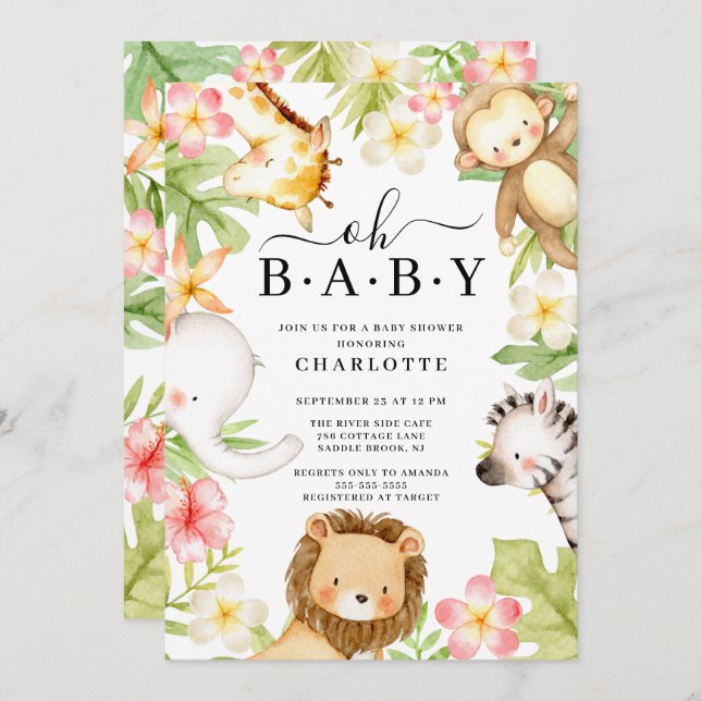 Oh Baby Jungle Baby Shower  Invitation (Front/Back)