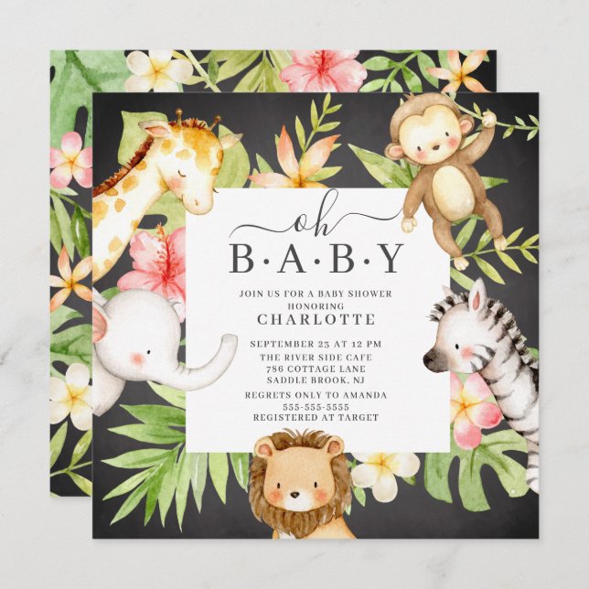 Oh Baby Jungle Baby Shower  Invitation (Front/Back)