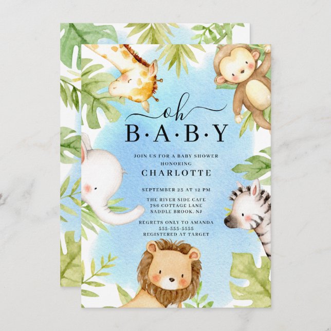 Oh Baby Jungle Baby Shower  Invitation (Front/Back)