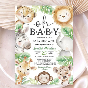 Oh Baby Jungle Baby Shower Safari Animals Invitation