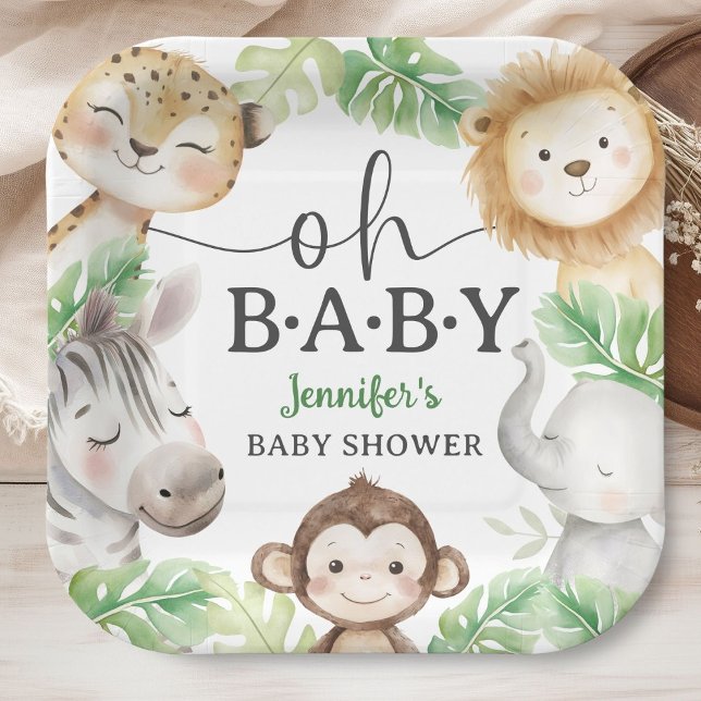 Oh Baby Jungle Baby Shower Safari Animals  Paper Plate (Creator Uploaded)