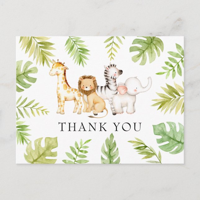 Oh Baby Jungle Baby Shower Thank You Postcard (Front)
