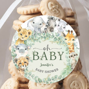 Oh Baby Jungle Safari Animals Baby Shower Classic Round Sticker