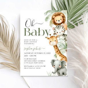  Oh Baby Jungle Safari Animals Party Baby Shower Invitation