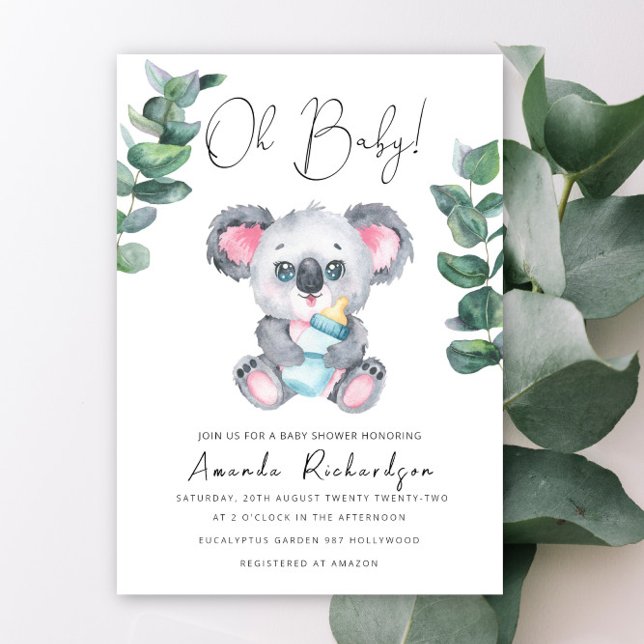 Oh Baby! Koala Bear Baby Shower Invitation (Creator Uploaded)