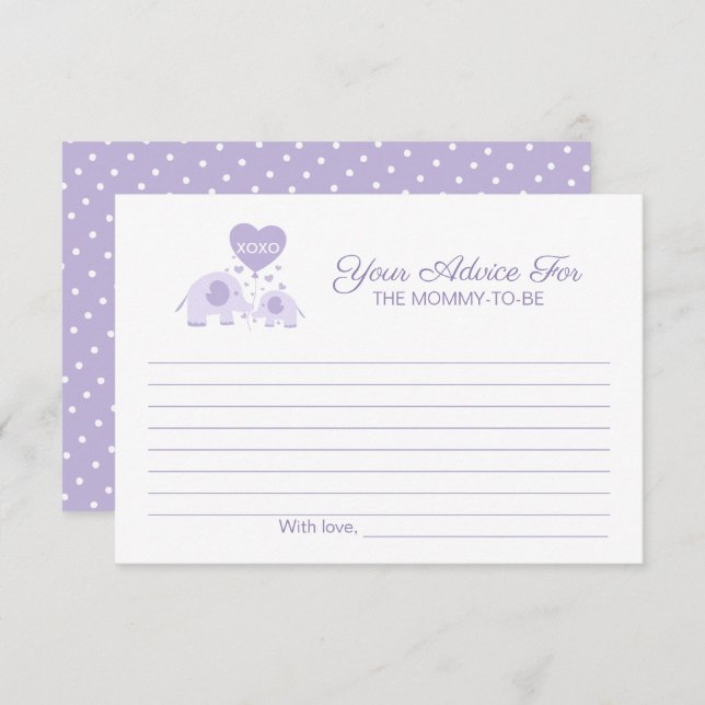 Oh Baby Lavender Cute Elephant Baby Shower Advice Invitation (Front/Back)