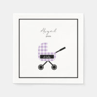 Oh Baby Lavender Gingham Pram Baby Shower  Napkins