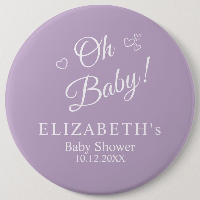 "Oh Baby" Lavender Modern Minimalist Baby Shower 6 Cm Round Badge (Front)