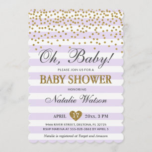 Oh Baby Lavender Purple and Gold Girl Baby Shower Invitation