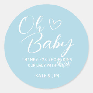 Oh Baby Light Blue Baby Shower Thank You Classic Round Sticker