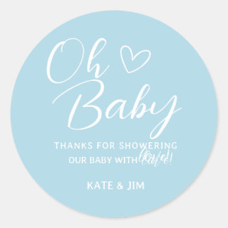Oh Baby Light Blue Baby Shower Thank You Classic Round Sticker