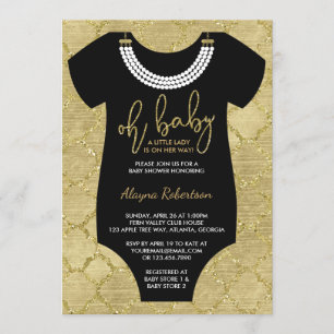 Oh Baby, Little Lady Baby Shower Invite, Faux Gold Invitation