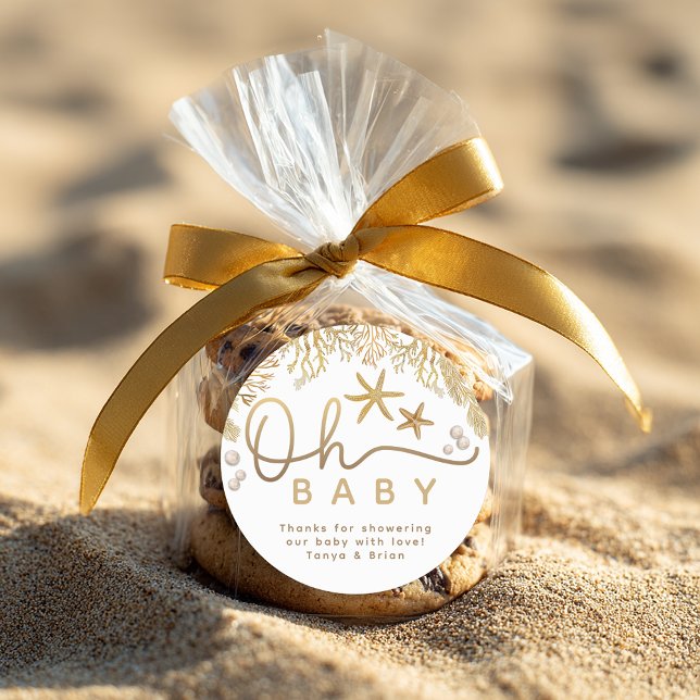 Oh Baby Little Pearl Ocean Baby Shower Thank You  Classic Round Sticker (Oh Baby Thank You Favor Sticker)