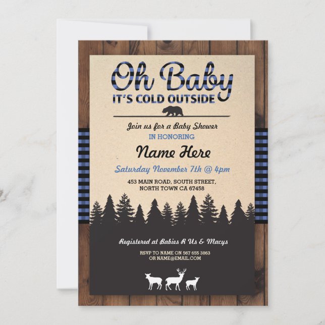 Oh Baby Lumberjack Blue Baby Shower Boy Invitation (Front)