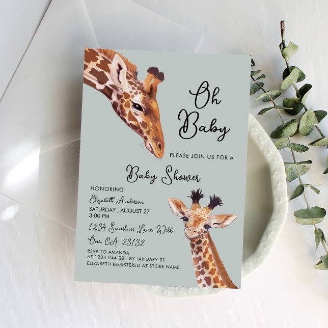 Oh Baby Mama and Baby Giraffe Baby Shower  Invitation (Creator Uploaded)