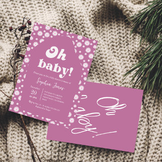 Oh Baby! Mauve pink Chequered Gingham baby shower Invitation