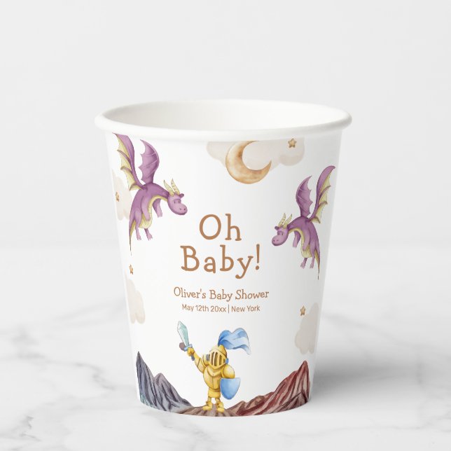 Oh Baby Mediaeval Fairytale Dragon Boy Baby Shower Paper Cups (Front)