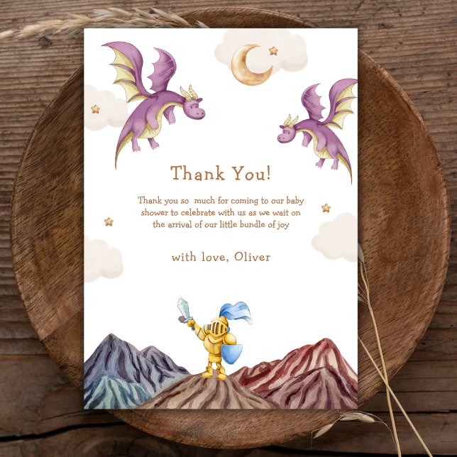 Oh Baby Mediaeval Fairytale Dragon Boy Baby Shower Thank You Card (Oh Baby Medieval Fairytale Dragon Boy Baby Shower Thank You Card)