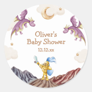 Oh Baby Medieval Fairytale Dragon Boy Baby Shower  Classic Round Sticker