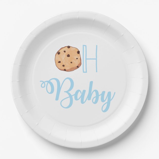 Oh Baby Milk and Cookies blue Baby Shower Paper Plate (Front)