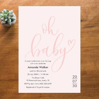 Oh Baby! Minimal Elegant Pink Script Baby Shower Invitation