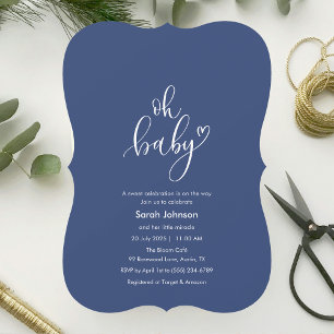 Oh Baby! Minimal Typography Blue Baby Shower Invitation