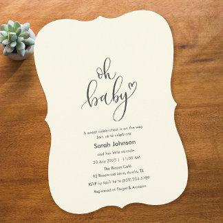 Oh Baby! Minimal Typography Cream Baby Shower Invitation