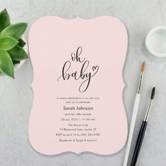 Oh Baby! Minimal Typography Pink Baby Shower Invitation