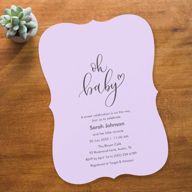 Oh Baby! Minimal Typography Purple Baby Shower Invitation (Oh Baby! Minimal Typography Purple Baby Shower Invitation)