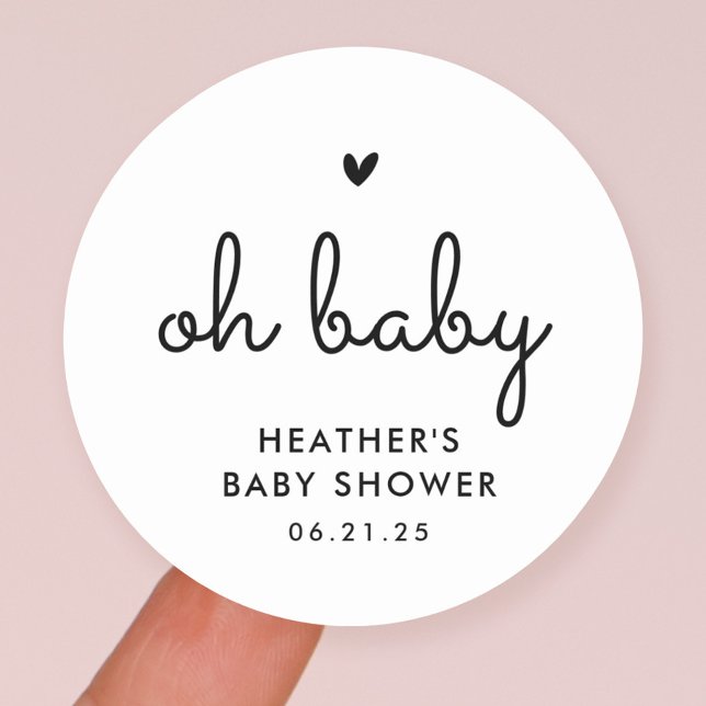 Oh Baby Minimalist Baby Shower Favour  Classic Round Sticker (Creator Uploaded)