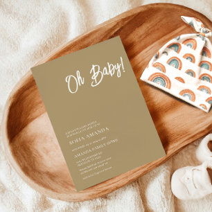 Oh Baby Minimalist Brown Light Baby Shower Invitation
