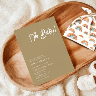Oh Baby Minimalist Brown Light Baby Shower Invitation