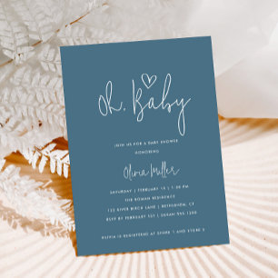 Oh Baby Minimalist Dusty Blue Baby Shower Invitation