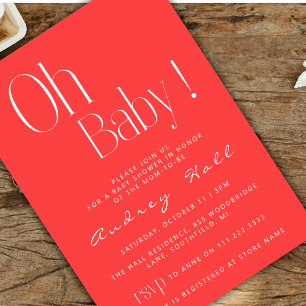 Oh Baby Minimalist Fluo Pink Orange Baby Shower Invitation