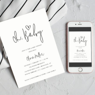 Oh Baby Minimalist Gender Neutral Baby Shower Invitation