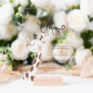 Oh Baby! Minimalist Giraffe Baby Shower Acrylic Invitations